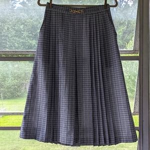 Vintage Pleated Plaid Midi Skirt